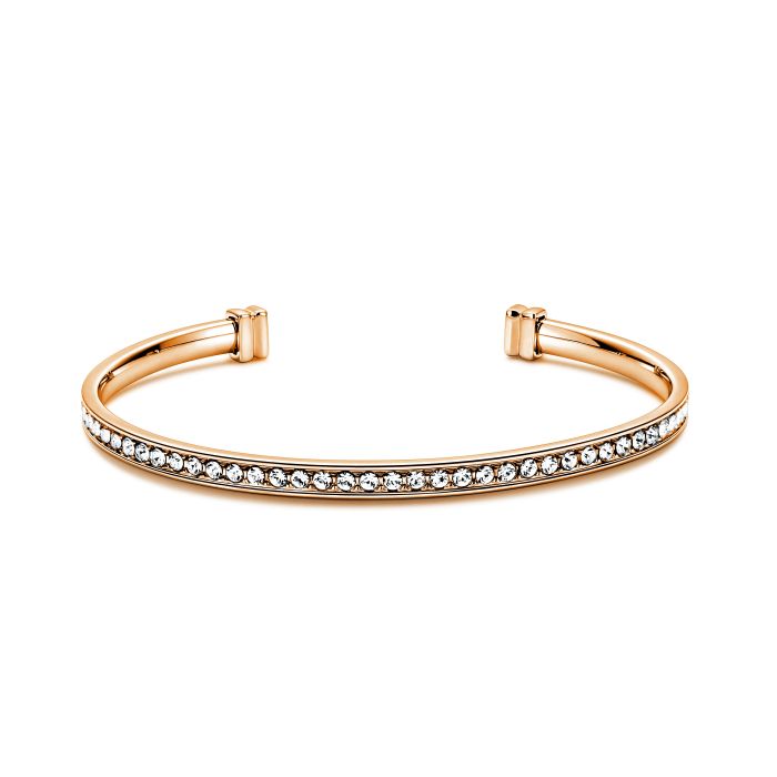 Eternity Metro Statement Open Bangle with Clear Austrian Crystals Rose Gold Plated
