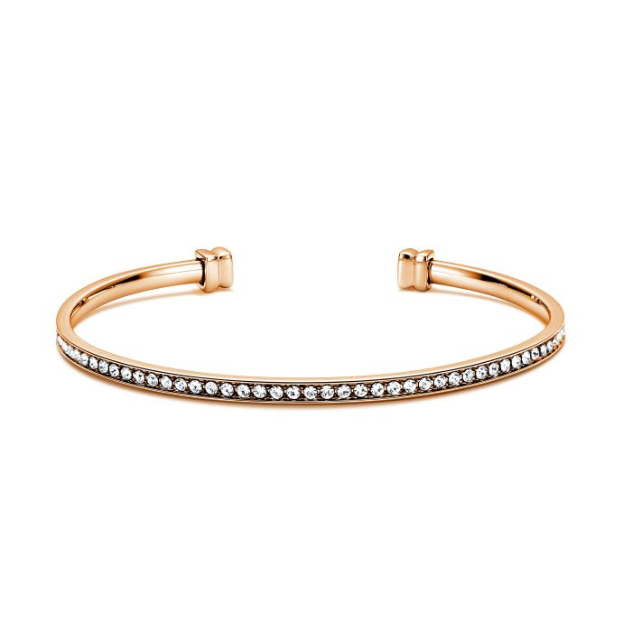 Eternity Metro Open Bangle with Clear Austrian Crystals Rose Gold Plated