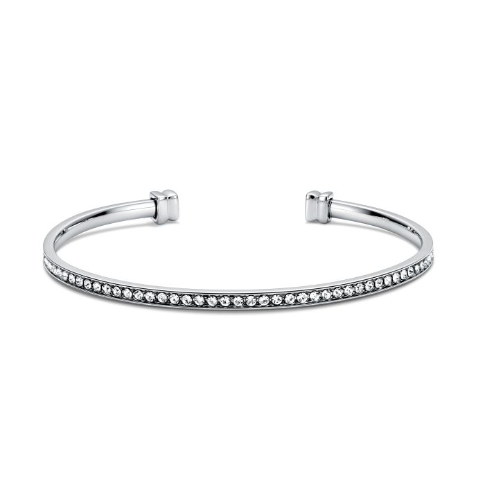 Eternity Metro Open Bangle with Clear Austrian Crystals Rhodium Plated