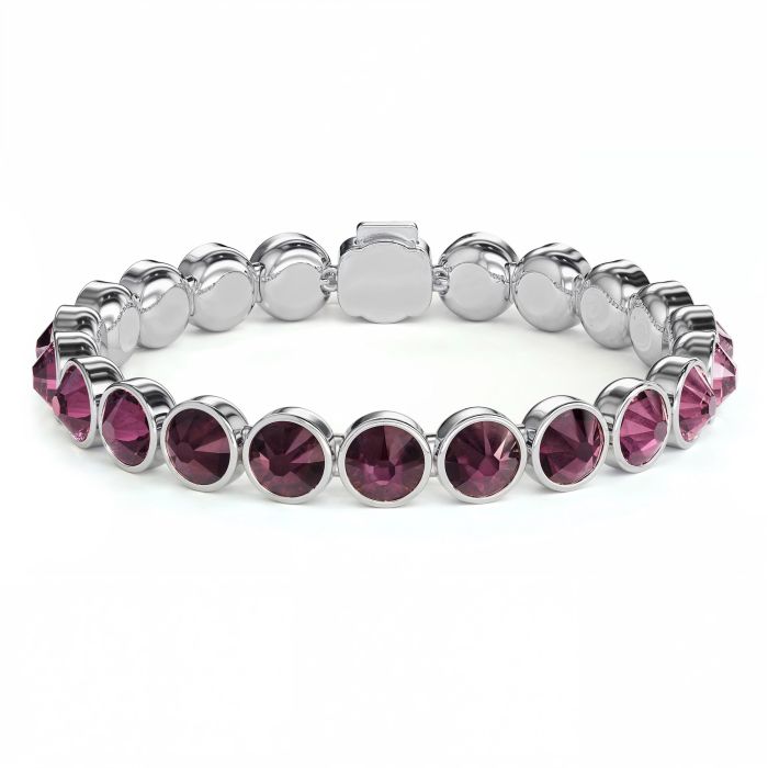 Statement Tennis Bracelet with Amethyst Crystals Rhodium Plated