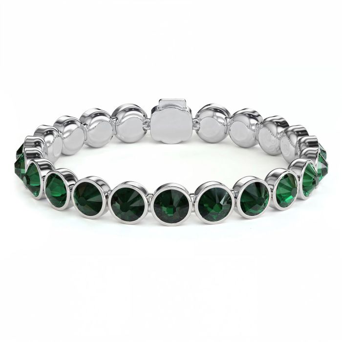 Statement Tennis Bracelet with Emerald Crystals Rhodium Plated