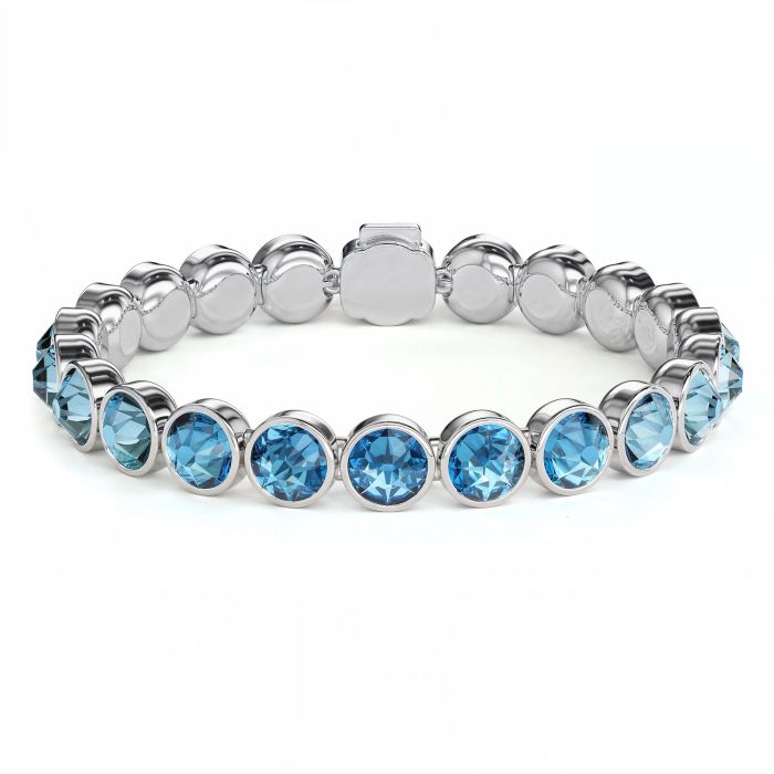 Statement Tennis Bracelet with Light Sapphire Crystals Rhodium Plated