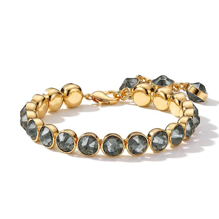 Signature Tennis Bracelet Black Diamond Gold Plated