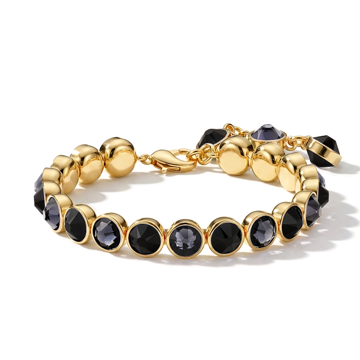 Signature Tennis Bracelet Jet and Graphite Gold Plated