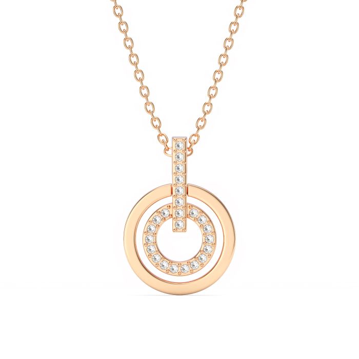 Circle Double Necklace with Clear Crystals Rose Gold Plated