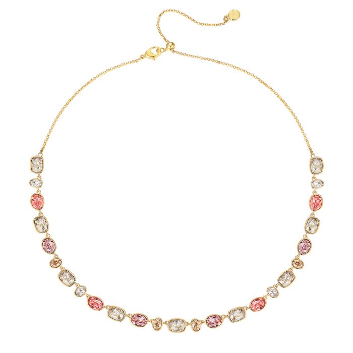 Festival Necklace with Rose Swarovski Crystals Bridal Gold Plated