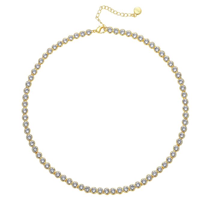 Tennis Necklace with Clear Swarovski Crystals Bridal Gold Plated