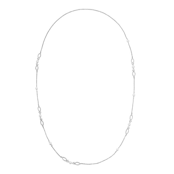 Regal White Pearl Standage with Clear Austrian Crystals Rhodium Plated