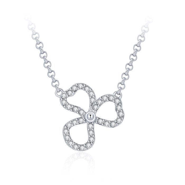 Open Flower Petal Necklace with Clear Swarovski Crystals