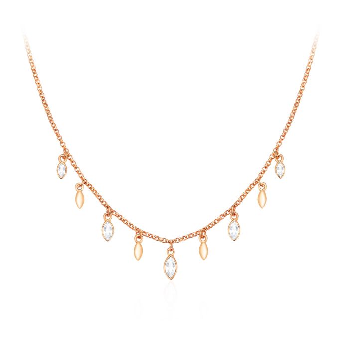 Mayfly Layer Necklace with Clear Swarovski Crystals Rose Gold Plated