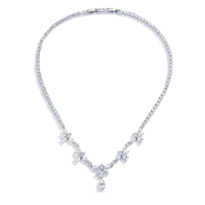 Adele Floral Statement Necklace with Clear Cubic Zirconia