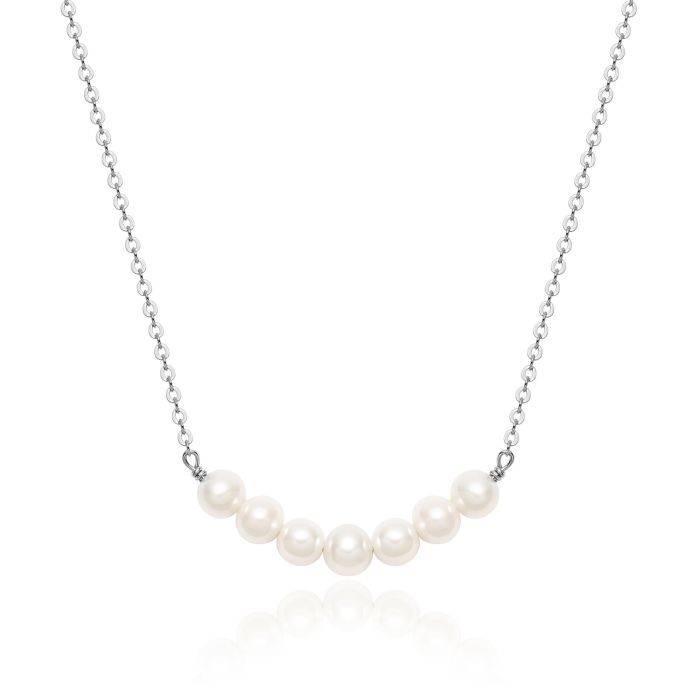 Organic Freshwater Pearl Bar Necklace Rhodium Plated
