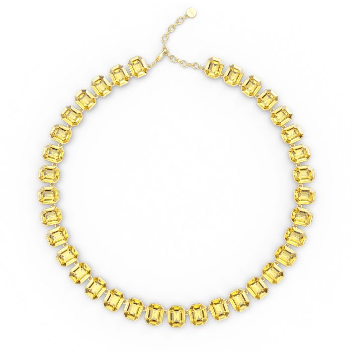 Octagon Statement Necklace Light Topaz Crystals Gold Plated