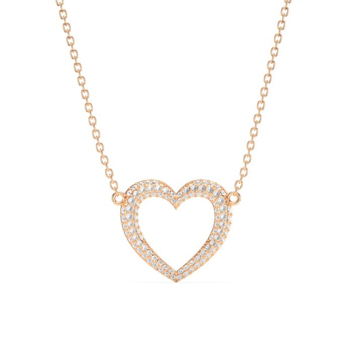 Open Heart Statement Pave Necklace Clear Crystals Rose Gold Plated