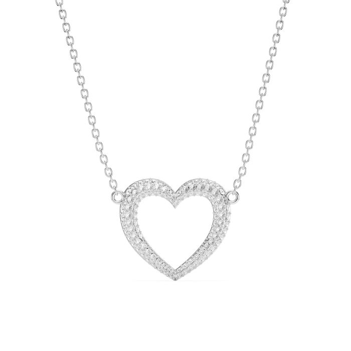 Open Heart Statement Pave Necklace Clear Crystals Rhodium Plated