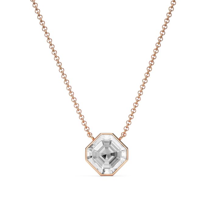 Asscher Pendant Necklace with Clear Crystals Rose Gold Plated