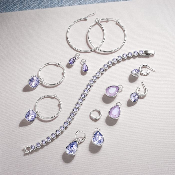 Cushion Mix Charms with Provence Lavender Swarovski Crystal Rhodium Plated