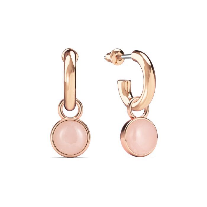 Round Cabochon Drop Earrings Rose Quartz Rose Gold Plated