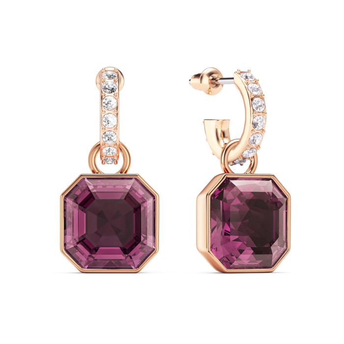 Asscher Mix Charms and Eternity 11mm Carrier Earrings Set Iris Rose Gold Plated