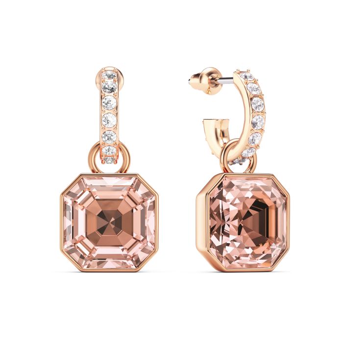 Asscher Mix Charms and Eternity 11mm Carrier Earrings Set Vintage Rose Rose Gold Plated