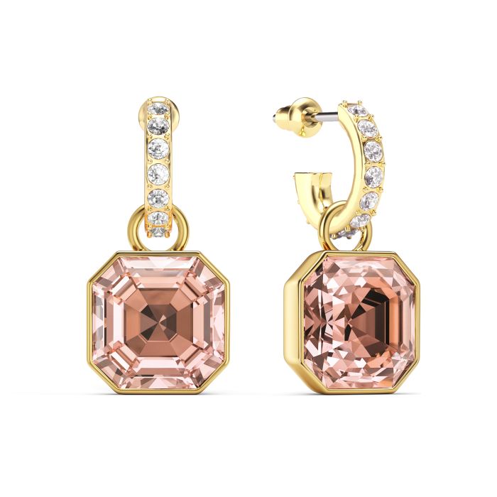 Asscher Mix Charms and Eternity 11mm Carrier Earrings Set Vintage Rose Gold Plated