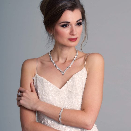 Enchanted V Necklace with Swarovski Crystals Rhodium Plated Bridal