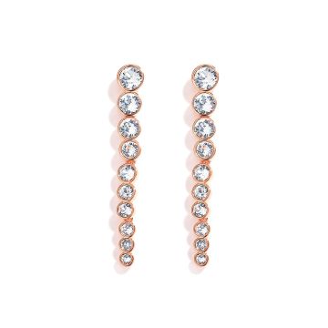 Tennis Cascade Drop Earrings with Clear Swarovski Crystals Rose Gold Plated