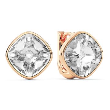 Cushion Statement Hoop Earrings with Clear Crystals Rose Gold Plated