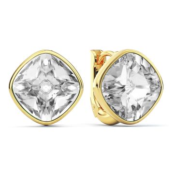 Cushion Statement Hoop Earrings with Clear Crystals Gold Plated
