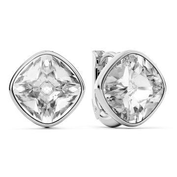Cushion Statement Hoop Earrings with Clear Crystals Rhodium Plated