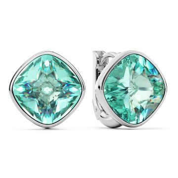 Cushion Statement Hoop Earrings with Light Turquoise Crystals Rhodium Plated