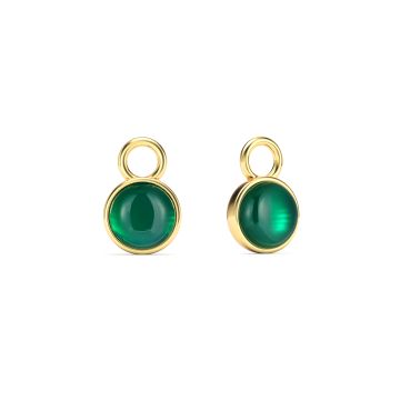 Round Petite Cabochon Mix Charms Green Onyx Gold Plated