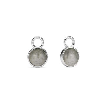 Round Petite Cabochon Mix Charms Grey Moonstone Rhodium Plated
