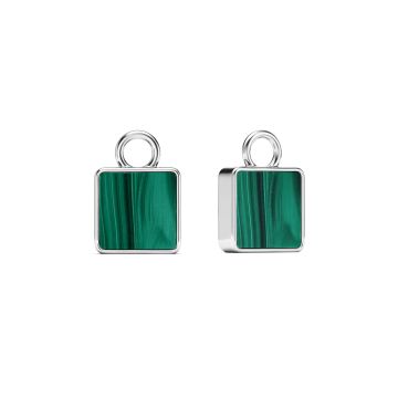 Square Mix Charms Malachite Rhodium Plated