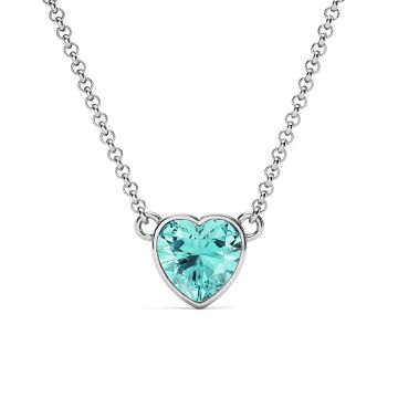 Heart Pendant Necklace with Light Turquoise Crystals Rhodium Plated