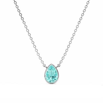 Teardrop Pendant Necklace with Light Turquoise Crystals Rhodium Plated