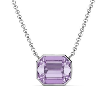 Octagon Pendant Necklace with Violet Crystals Rhodium Plated