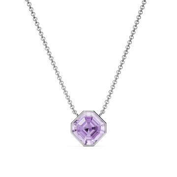 Asscher Pendant Necklace with Violet Crystals Rhodium Plated