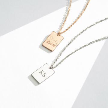 Personalised Rectangle Plate Necklace in Sterling Silver