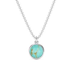 Round Rose Cut Turquoise Pendant Rhodium Plated