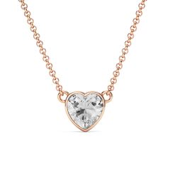 Heart Necklace Clear Crystals Rose Gold Plated