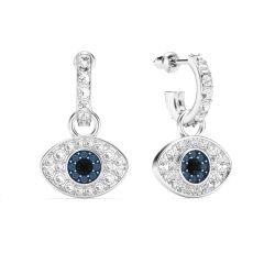 Evil Eye Hoop Earrings Crystals Rhodium Plated