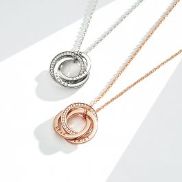 Personalised Interlocking Mini Double Brilliance Circles Necklace in Sterling Silver