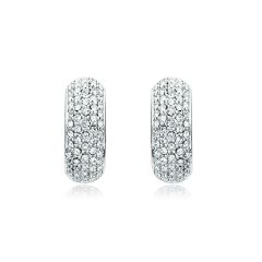 MYJS Stone Palace Swarovski® Crystals Pave Hoop Earrings Rhodium Plated