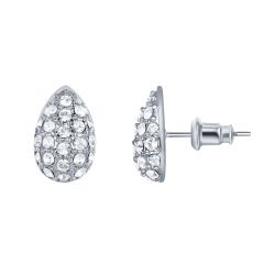 Pear Dome Pave Stud Earrings with Swarovski Crystals Rhodium Plated