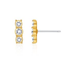 Trilogy Stud Earrings w Swarovski Crystals Gold Plated