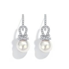 Mondaine Pearl Earrings with Swarovski Crystals Rhodium Plated
