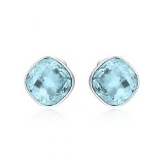 Cushion Statement Mix Carrier Earrings w Aquamarine Crystals Rhodium Plated