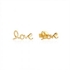 Hand-written Love Stud Earrings in Sterling Silver Gold Plated