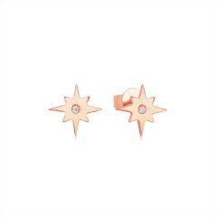 North Star CZ Stud Earrings in Sterling Silver Rose Gold Plated